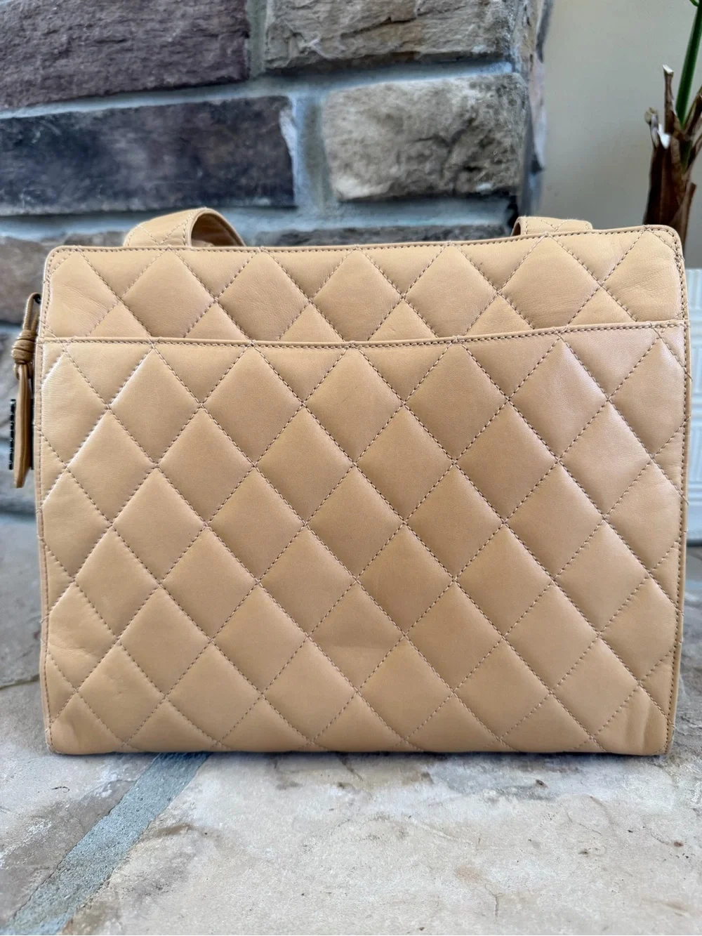 CHANEL Quilted Beige Leather Shoulder Bag with CC Turn-Lock